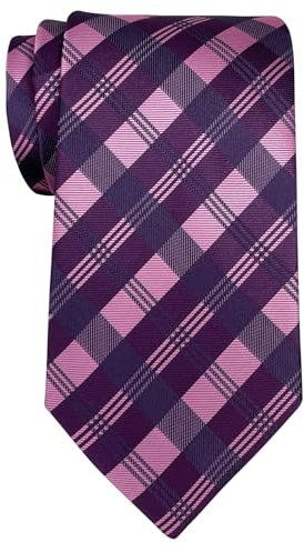 Retreez Cravate Motifs Carreaux Tartan Tissée en Microfibres de Rose et Violet