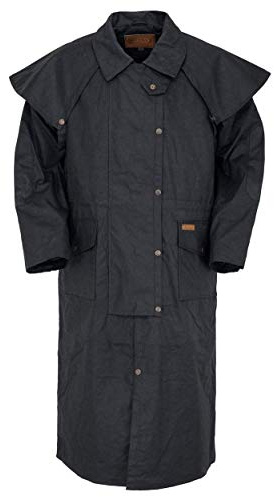 Outback Trading Company Unisex 2056 Stockman Waterproof Breathable Extra-Long Cotton Oilskin Duster Coat, Black, XS