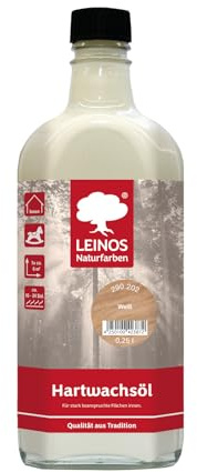 LEINOS Hartwachsöl 0,25 l Weiß – natürliches, ergiebiges Holzöl für Fußböden, Möbel und Treppen | seidenmatt, pflegend, für alle Innenholzflächen geeignet, schützt vor Feuchtigkeit und Abnutzung