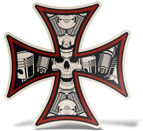 erreinge Aufkleber Skull Rider Biker Kreuz Anarchy Shaped Adhesive PVC für Abziehbild Tapete Auto Moto Helm Camper Laptop - 12 cm