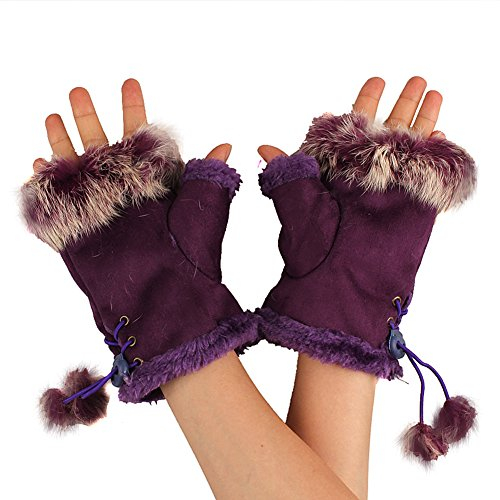 TININNA Winter Warme Elegant Kunstpelz Lange Fingerlose Handschuhe Armwärmer Pulswärmer Handwärmer Stulpen für Damen Mädchen lila EINWEG Verpackung