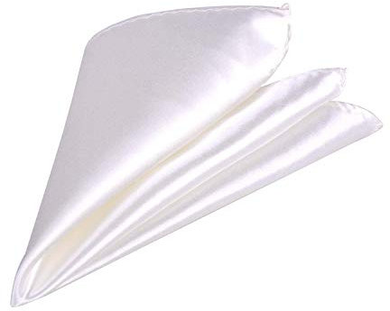 Trimming Shop Men’s Satin Pocket Square Handkerchief – Solid Colour Suit Hanky for Wedding, Groom, Prom, Party Unisex Plain Formal Wear Fashion Pocket Square, Soft Satin Dress Hanky (23cm, White)