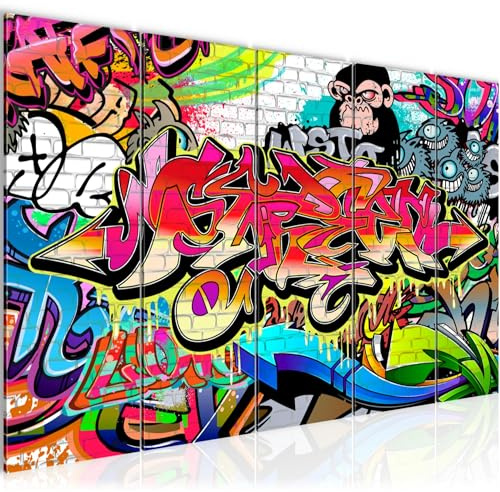 Runa Art Wandbild XXL Graffiti Loft Wohnzimmer 200 x 80 cm Bunt 5 Teilig - Made in Germany - 401755a