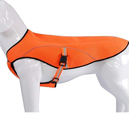 Kühlweste für Hunde, kühlender Hundemantel, Jacke mit Verdunstungskühlung, Weste mit Reflektoren für mehr Sicherheit, für große Hunde, orange, für Spaziergänge, draußen, Jagd, Training, Camping