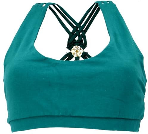 GURU SHOP Goa Psytrance Bikini Top, Boho Top, Pixi Yoga Top - Petrol, Damen, Baumwolle, Size:S
