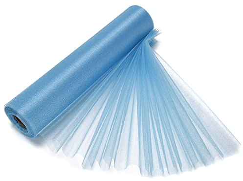 Trimming Shop Organza-Rolle, 25 m x 29 cm, schneetransparenter Glitzerstoff, Elegantes Dekotuch für Stuhl, Bogenschärpe, Tischläufer, Hochzeitslocation, Partydekoration, Babyblau