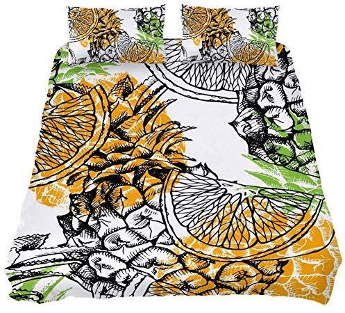 Eslifey Bettwäsche-Set mit orangefarbenem Ananas-Motiv, leicht, mit Reißverschluss, für Schlafzimmer