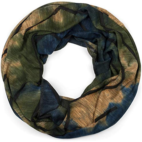 styleBREAKER Unisex Loop Schal mit Batik Verlauf Muster und Rissen im Destroyed Look, Schlauchschal, Tuch 01017126, Farbe:Oliv-Blau-Hellbraun