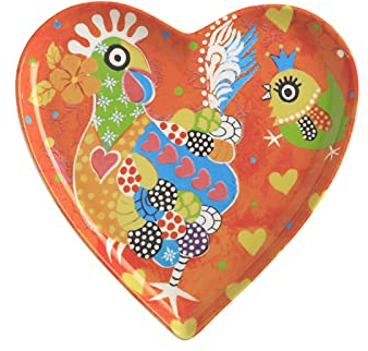 Maxwell & Williams Love Hearts Piattino da Dessert a Cuore in Porcellana, Motivo “Il Ballo delle Galline”, Confezione Regalo, Colore Arancio, 15,5 cm