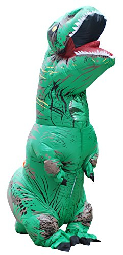 JASHKE Traje Inflable Disfraces de Dinosaurios Traje de Trex Disfraz de Halloween Disfraz de Adulto (Verde)