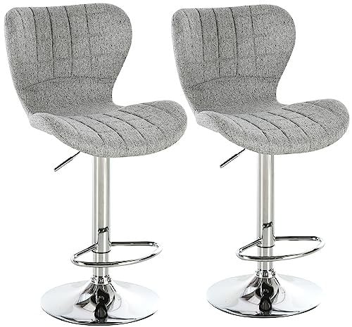 HOMCOM Lot de 2 Tabourets de Bar Design Contemporain Hauteur d'assise réglable 59-81 cm pivotant 360° Lin Gris