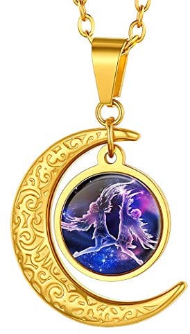 Suplight Gemini Constellation Necklace, Horoscope Pendant Astrology Necklace, Celestial Star Sign Jewelry, Birth Sign Charms, Gold Filled Zodiac Necklace Gemini, Crescent Moon Necklaces for Women