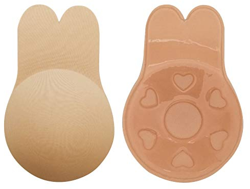 Dodoing Invisible Bra Adhesive Strapless Push Up Backless Sticky Bra Lift Nippleless Covers Rabbit Breast Pasties Beige