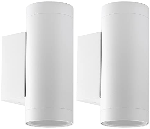 Klighten 2 Stück Aussenleuchte Aussenlampe Wand, GU10 Aluminium Up Down Außenwandleuchten, Wasserdichte IP65 Wandlampe Außen Wandleuchte Aussen für Eingang Garten Terrasse, ohne Leuchtmittel, Weiß