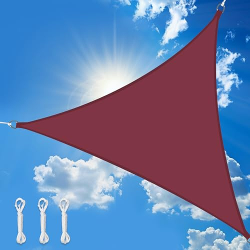 wiipara 3,6x3,6x3,6m Sonnensegel Dreieck, Wasserdicht Sonnenschutz Segeltuch Sunsegel, 95% UV Schutz, Regenschutz, Premium Polyester Sonnensegel für Balkon Terrasse Garten (Weinrot)