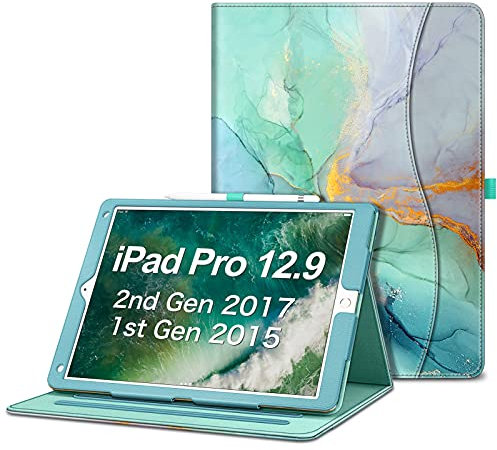 Fintie Multi-Angle Case, 2017/2015 iPad Pro 12.9 inch (Old Model) 1st & 2nd Gen Case - [Corner Protection] Folio Stand Cover with Pencil Holder & Pocket, Auto Wake/Sleep, Emerald Marble