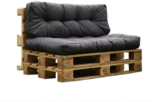Haus und Deko Palettenkissen Komplett Set Sitzfläsche + Rückenteil Palettenpolster Sitzkissen Rückenkissen 17cm Sitzdicke (Anthrazit, 120 x 80 + 120 x 40 cm)