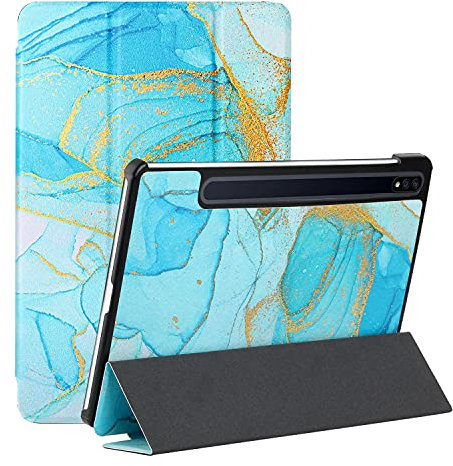 MadBee Tablet Coque pour Samsung Galaxy Tab S7/T870/T875, PU Cuir Flip Housse Étui Support Coque de Tablet, Léger Housse Tablette Cover [Sommeil/Réveil Automatique] (Or Bleu)