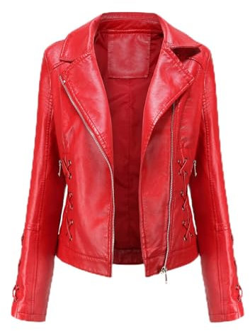 luohaibell Veste en Cuir Blazer Pour Femme Simili Cuir Biker Manteau Femme Grande Taille Croix Sangle Mode Zippé Biker Blouson Rouge M