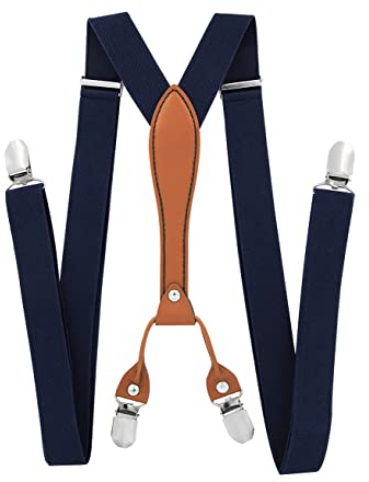 axy Herren Hosenträger breit 2,5 cm mit 4 Starken Clips X-Form und Damen PU25 (Schwarzblau)