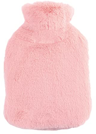 ikasus Bouillotte deau Chaude avec Housse en Peluche Souple,Bouteille Couverture épaisse et Luxueuse Amovible Lavable,Fournir Chaleur de Confort,Idéal Les Journées Hivers(Rose)