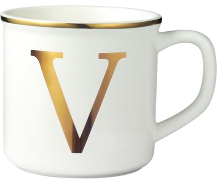 Miicol Ceramic Coffee Mug 16 oz, Monogram Coffee Cup, Golden Initial Tea Mug, Personalized Tea Cup, Unique Gift, Large Mug for Home, Office, Letter V