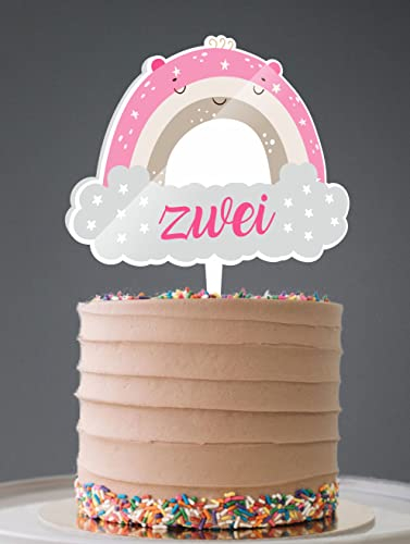 Cake Topper zwei 2 Geburtstag Regenbogen Kindergeburtstag Boho Happy Birthday, Geburtstagstorte Geburtstagstopper Tortentopper Tortenstecker Tortefigur Acryl two (zwei, Mädchen)