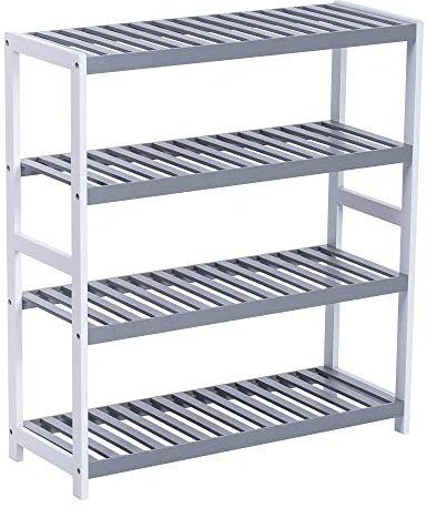 Vencier Bamboo Shoe Rack Natural – Easy Assembly & Strong Design Stand Shelf Organizer Ideal for Corridor, Bedroom, Bathroom, Hallway & Small Spaces, Large Capacity (Grey/White, 4 Tier)