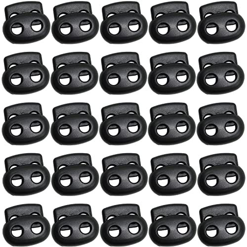SZCXDKJ 25 Pieces 2.4cm Large Spring Cord Locks for Drawstrings Black Plastic Spring Toggles Stopper Slider Sliding Cord for Camping Hiking Shoelace Replacement Sports Backpacks Paracord