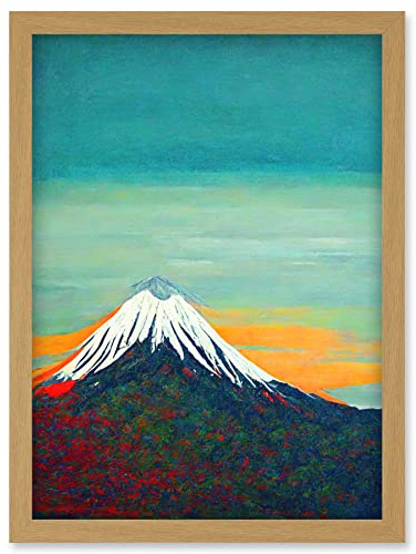 Doppelganger33 LTD Mount Fuji Volcano Peak At Sunrise Artwork Framed Wall Art Print A4