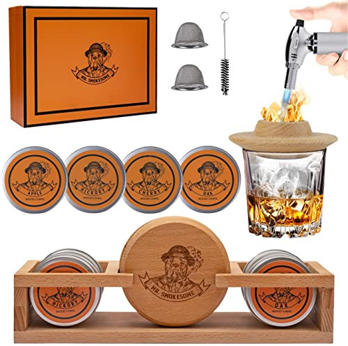 Mr. SMOKESOME Kit fumoir à whisky – Kit fumoir à l'ancienne pour homme avec torche et 4 copeaux de bois, pas de butane nécessaire – Cadeau idéal pour garçons d'honneur, décoration de bar, présentoir