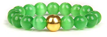 1 Stück Natursteinring Damen Amethyst Perlenring Mit Goldperlen Gummiband Handgemachter Schmuck,Grünes Katzenauge