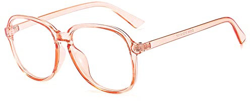 Large Oversized Retro Vintage Classic Clear Transparent Glasses Frame HD Lens Eyewear Glasses (Pink)