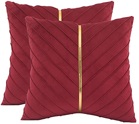 Tosleo Weihnachts-Kissenbezüge aus rotem Samt, 50,8 x 50,8 cm, mit goldfarbenem Leder, Valentinstag, Weihnachtsdekoration, Couch-Kissenbezug, luxuriös, moderne Kissenbezüge für Hochzeit, Wohnzimmer,