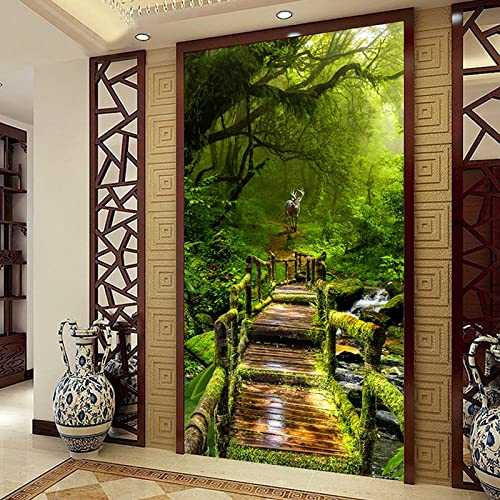 Benutzerdefinierte 3D Fototapete Urwald Holzbrett Straße 3D Wohnzimmer Eingangshalle Korridor Hintergrund Wandbild Wohnkultur, 150 * 105 cm