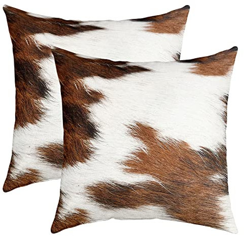 Loussiesd Kuhfell Kissenbezug 2er Set Kissenbezüge Kuhfell Braun Weiß Dekorative Kissenbezüge 45x45cm Cases Home Dekor Kissenhülle Bauernhaus Dekokissen für Couch Sofa im Freien