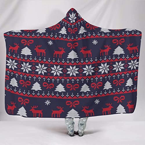 IUBBKI Kapuzendecke, Decke, Weihnachten, Elch, Schneeflocke, Kapuzendecke für Erwachsene, künstliches Fleece, tragbar, Überwurfdecke, Mikrofaser, Bettwäsche, 152,4 x 127 cm
