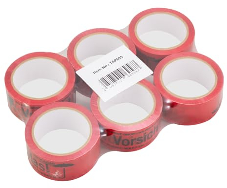 LogiLink Paket Klebeband, geräuscharmes Laufen, Breite: 48 mm x Länge: 66 m, Materialstärke (40 µm), Typ: Vorsicht Glas, 6 Stück