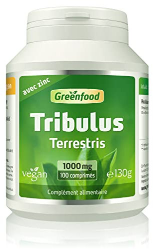 Greenfood Tribulus, 1000 mg, extrait à dose élevée, 100 comprimés. Sans additifs artificiels. Sans génie génétique. Vegan.