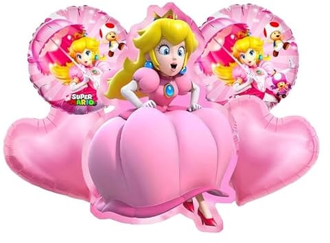 Luftballons Geburtstag, Peach Prinzessin Geburtstag Deko, 5 Stück Peach Prinzessin Luftballons, Folienballons Geburtstag Set, Ballons Prinzessin Geburtstag für Mädchen