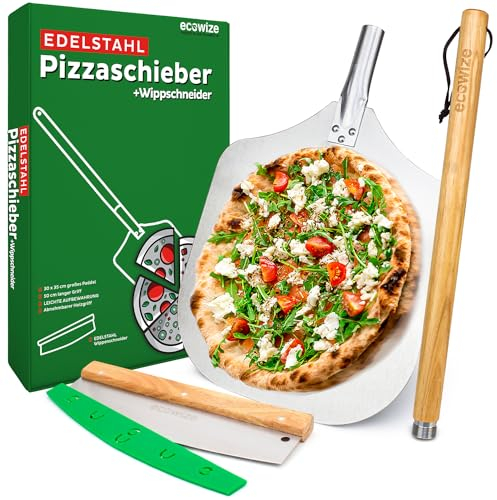 Ecowize Pala per pizza professionale, in acciaio inox di alta qualità, XXL, con manico stabile e filettatura robusta, pala per pizza in acciaio inox, extra grande