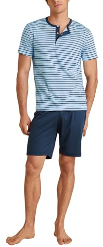 CALIDA Relax Streamline Kurz-Pyjama Herren, aus 100% Baumwolle, Hose mit stoffbezogenem Gummibund