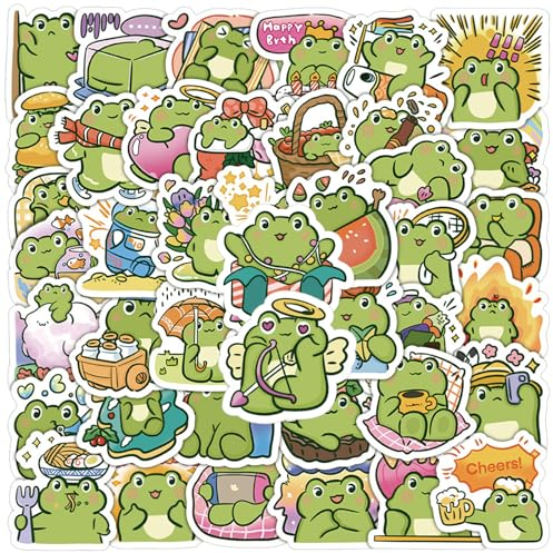 Frosch-Aufkleber, Vinyl, wasserdicht, Cartoon-Frosch, wasserdicht, dekorative Aufkleber für Wasserflaschen, Laptop, Skateboard, Gepäck, Koffer, Autos, Graffiti, für Kinder, Teenager, Mädchen, 50 Stück