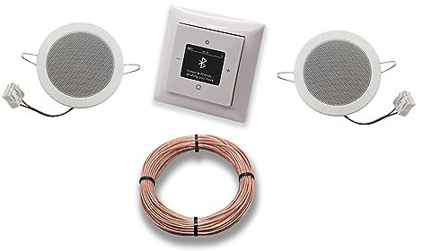 Busch Jäger DAB+ Unterputz Bluetooth (in and out) Radio 8217U-101 Balance SI Alpinweiß, Komplett-Set mit 2 x Deckenlautsprecher Einbaulautsprecher + 20 Meter Lautsprecherkabel 2x0,75 mm2 8217 U - 101