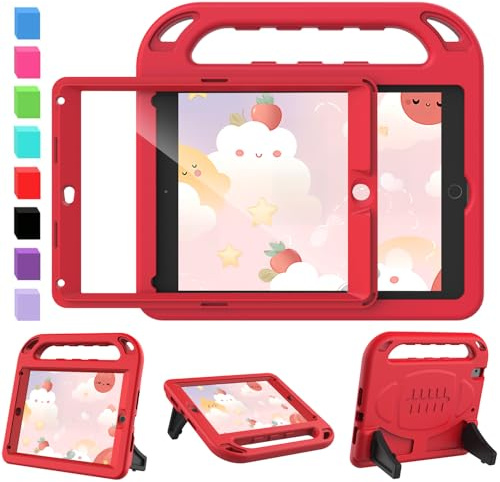 SINSO Case for iPad 9.7 inch 6th/5th Gen 2018/2017, Air 2/Pro2016, Red | Built in Screen Protector, Shockproof Kids ipad Cover, Lightweight Protective Case with Handle/Stand