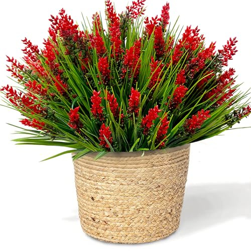 12 paquetes de plantas artificiales para exteriores, hierba de mono falsa, resistentes a los rayos UV, arbustos sintéticos con tallos de flores artificiales para el hogar, jardín, ventana, camino