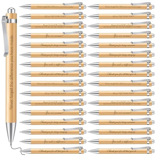 Tenare 32 Pcs Inspirational Bambus Kugelschreiber Motivation Stifte mit Spruch Motivierende Kugelschreiber mit Schwarzer Tinte Motivation Geschenke für Kollege Student Lehrer Erwachsene Kinder