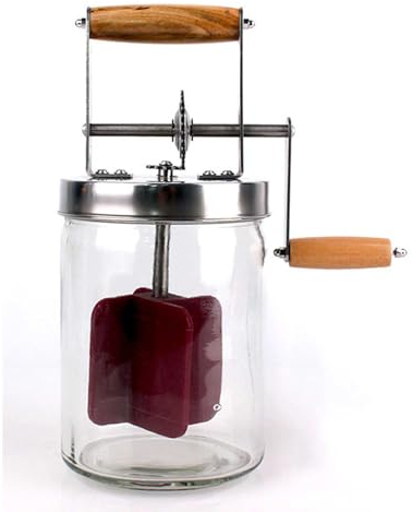 HMWOKPOT Manual Butter Churner with Wooden Handle Stainless Steel Gear Butter Maker Cream Mixer Hand Crank Mason Jar Kitchen Gadgets,1500ml