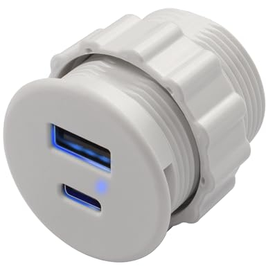 QIANRENON USB Type C & USB Fixed Adapter Embedded Mount Quick Charging Connector - 2 Port Charging Socket 5V/3.1A, LED Indicator, Mounts on Furniture & Desktop, White (Only USB Charge)