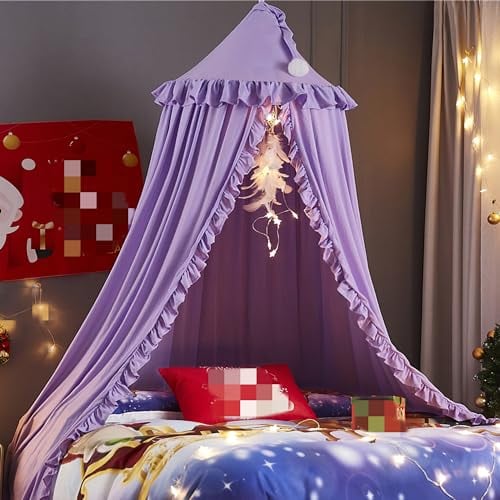 HUOQOU Betthimmel für Mädchen Prinzessin Runder Kuppel Kinder Träumendes Moskitonetz Bettwäsche Mädchenzimmer Schloss Spielzelt Hängendes Haus Dekor Leseecke Baldachine(Lila)